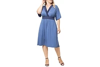 Kiyonna Plus Size Paige Color Block Midi Dress