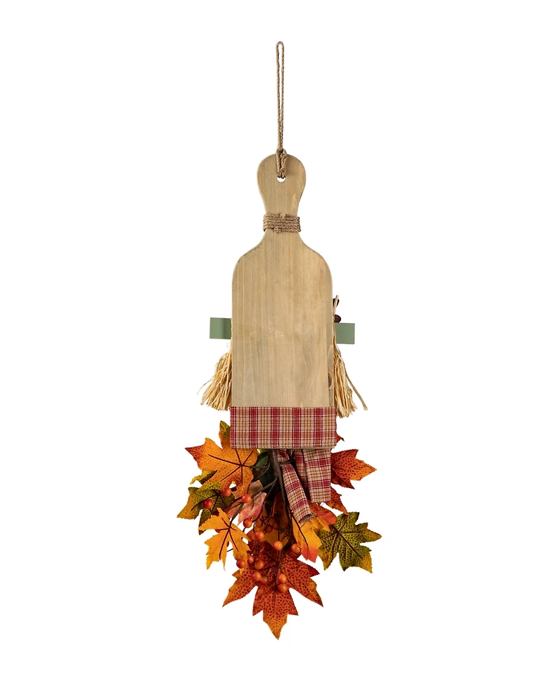 Glitzhome 26"H Fall Wooden Scarecrow Floral Door Hanger