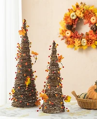 Glitzhome 24"H Set of 2 Fall Rattan Berries and Maple Leaves Table Tree