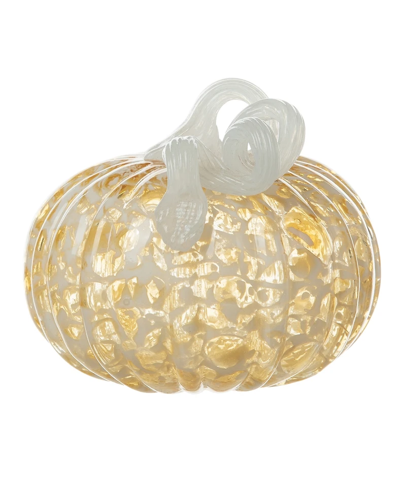 Glitzhome 6"D Fall Amber Dots Round Glass Pumpkin