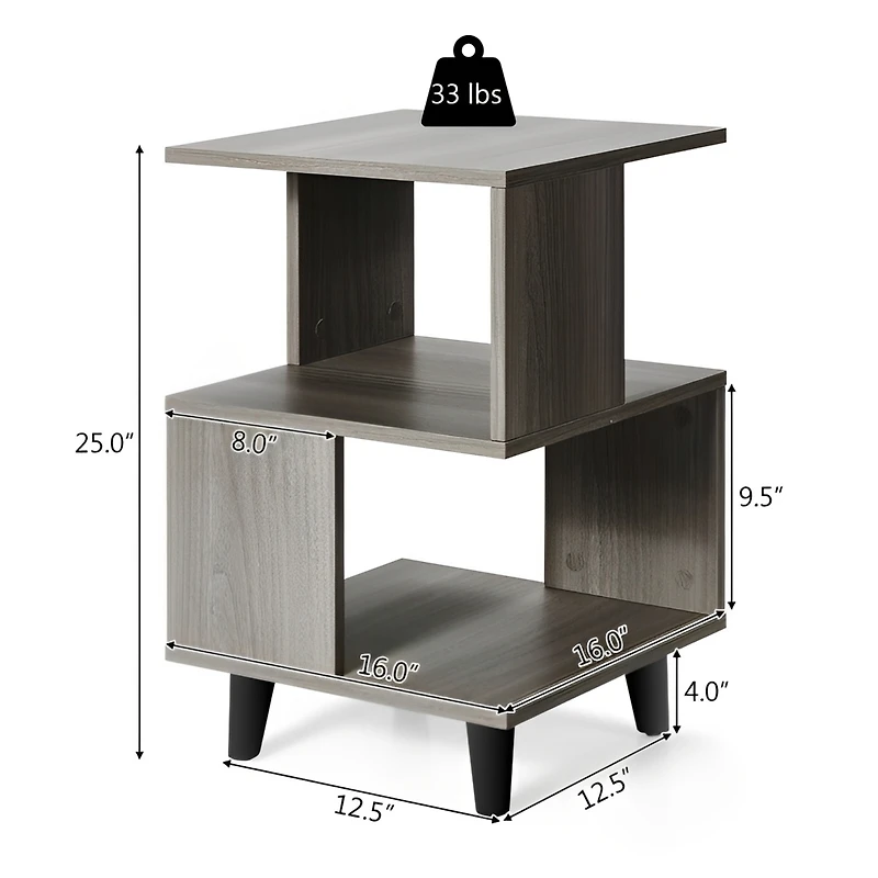 2 Pieces Wooden Modern Nightstand Set with Solid Wood Legs for Living Room