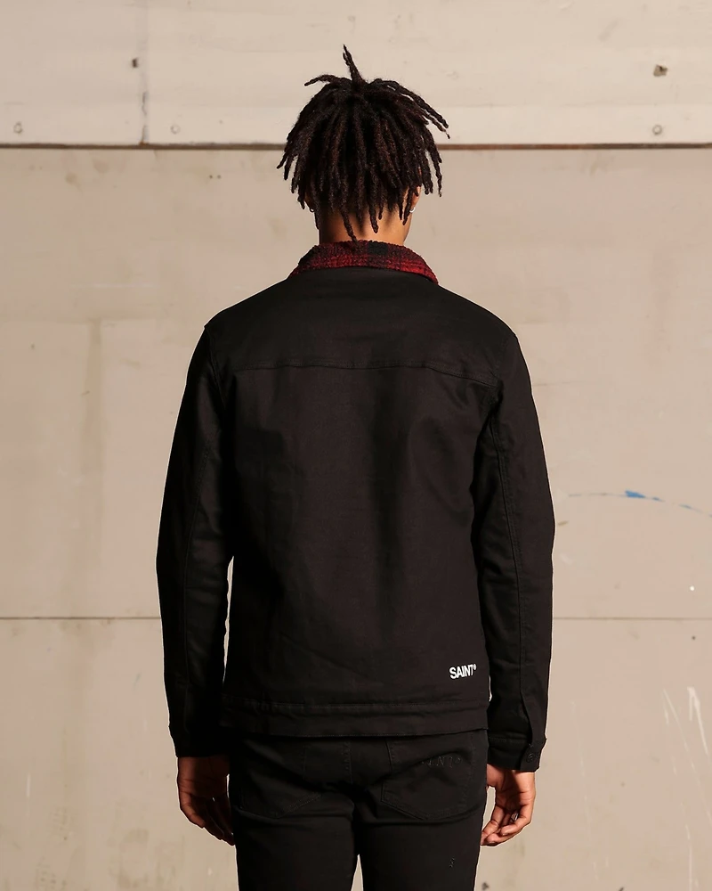 Saint Morta Big & Tall Tartan Faux Sherpa Denim Jacket