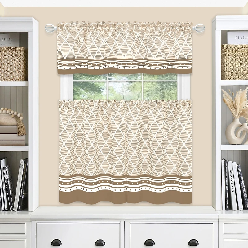 Kate Aurora Chevron Sunflower Complete Cottage Kitchen Curtain Tier & Valance Set