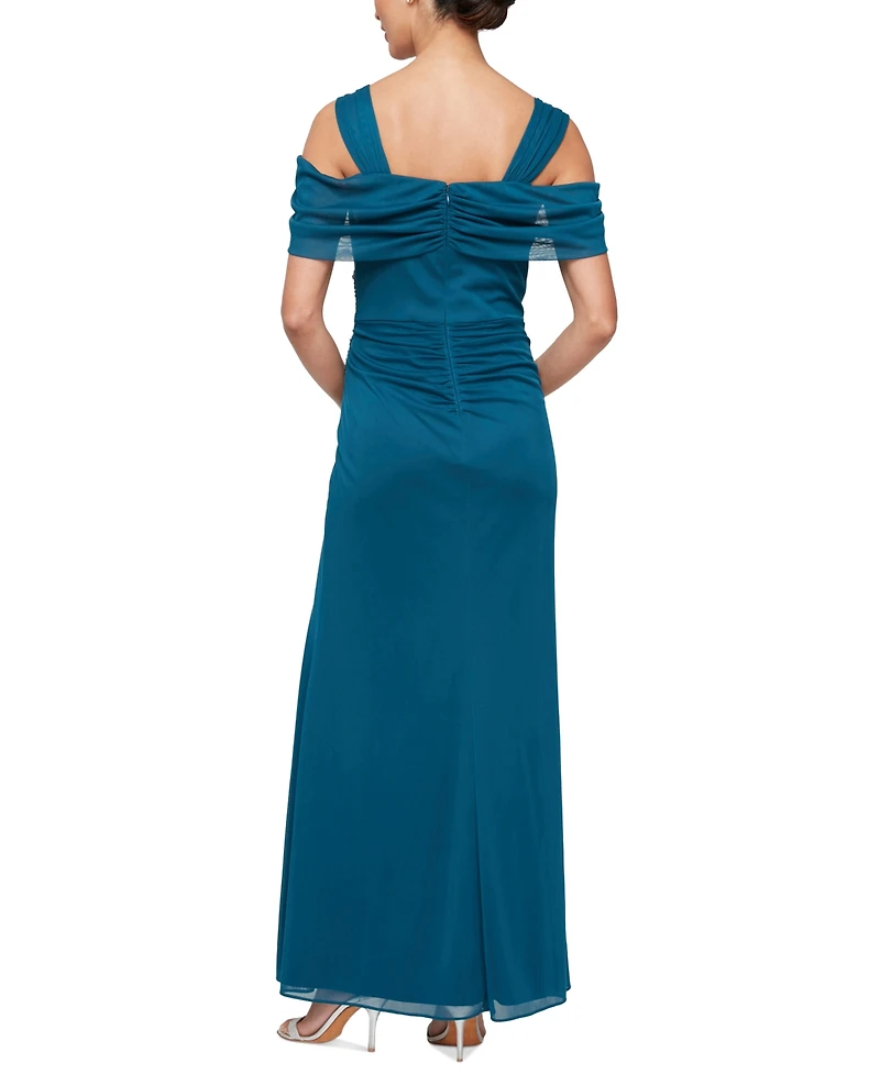Alex Evenings Women's Embellished Draped Cold Shoulder Gown