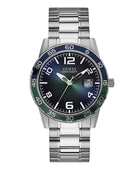Guess Men's Date Silver Tone Stainless Steel Watch 42 mm