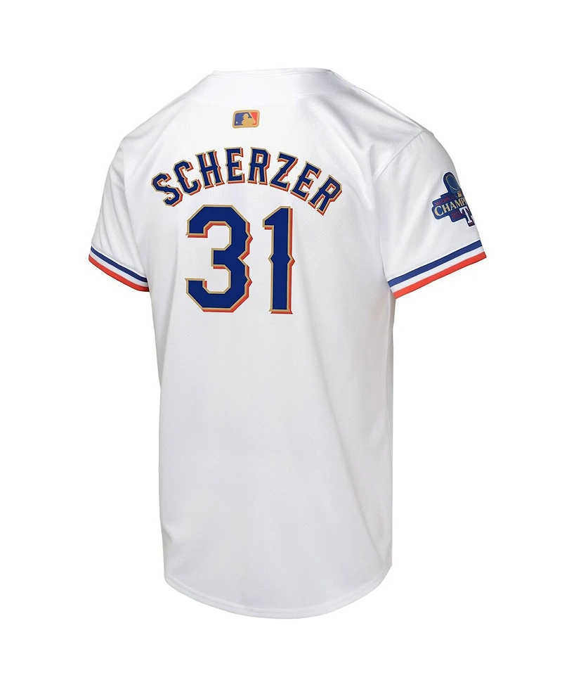 Nike Big Boys and Girls Max Scherzer White Texas Rangers 2024 Gold Collection Limited Player Jersey