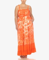 White Mark Plus Smocked Ruffle Maxi Dress