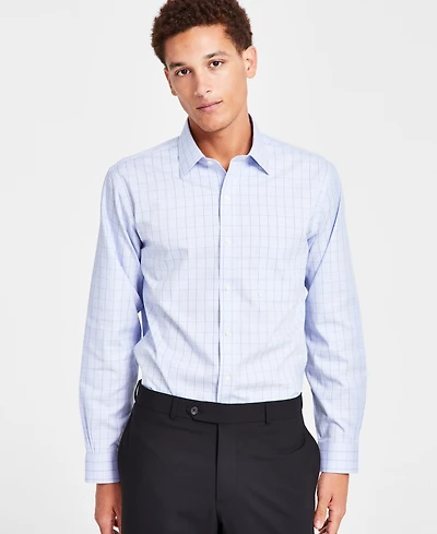 Men's Regular Fit Non-Iron Spread Collar Check Pinpoint Dress Shirt
