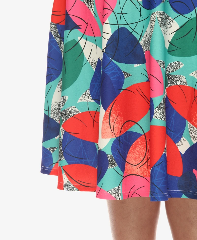 White Mark Plus Leaf Print Vintage Flared Midi Skirt