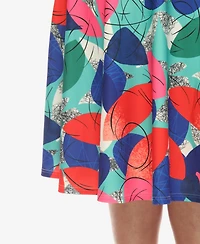 White Mark Plus Leaf Print Vintage Flared Midi Skirt