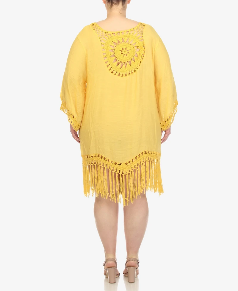 White Mark Plus Crocheted Fringed Trim Cover Up Dress