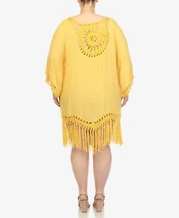 White Mark Plus Crocheted Fringed Trim Cover Up Dress