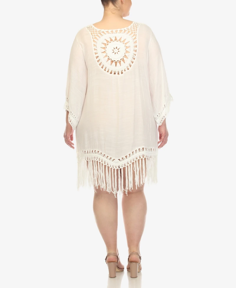 White Mark Plus Crocheted Fringed Trim Cover Up Dress