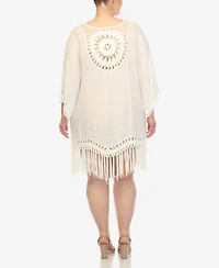 White Mark Plus Crocheted Fringed Trim Cover Up Dress