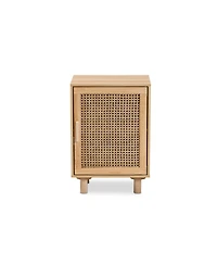 Baxton Studio Maclean Mid-Century Modern Rattan and Natural Brown Finished Wood 1-Door End Table