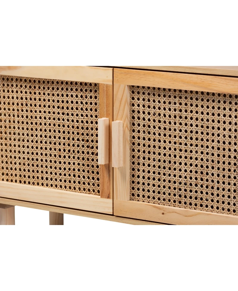 Baxton Studio Faulkner Mid-Century Modern Natural Brown Finished Wood and Rattan 2-Door Bookcase