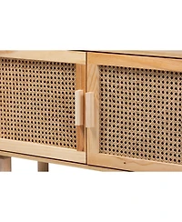 Baxton Studio Faulkner Mid-Century Modern Natural Brown Finished Wood and Rattan 2-Door Bookcase