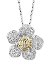 Effy Diamond Pave Flower 18" Pendant Necklace (1-3/8 ct. t.w.) in 14k Two-Tone Gold