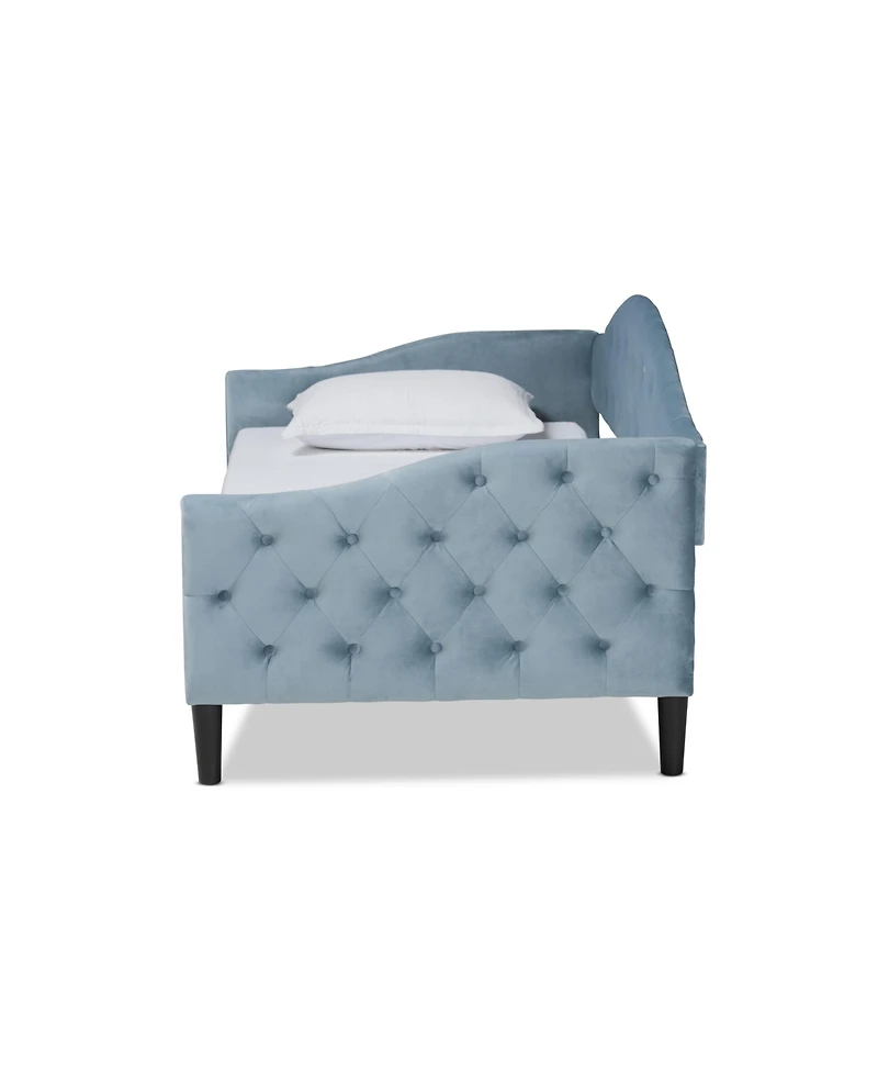 Baxton Studio Benjamin Modern and Contemporary Light Blue Velvet Fabric Upholstered and Dark Brown Finished Wood Twin Size Daybed