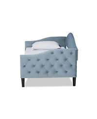 Baxton Studio Benjamin Modern and Contemporary Light Blue Velvet Fabric Upholstered and Dark Brown Finished Wood Twin Size Daybed