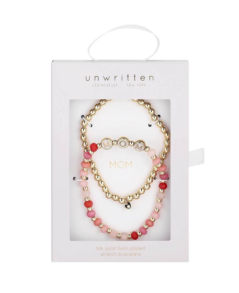 Unwritten Multi Pink Quartz Mom Stone and Beaded Stretch Bracelet Set