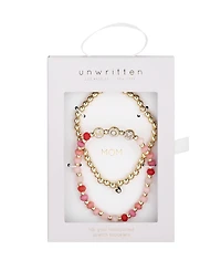 Unwritten Multi Pink Quartz Mom Stone and Beaded Stretch Bracelet Set
