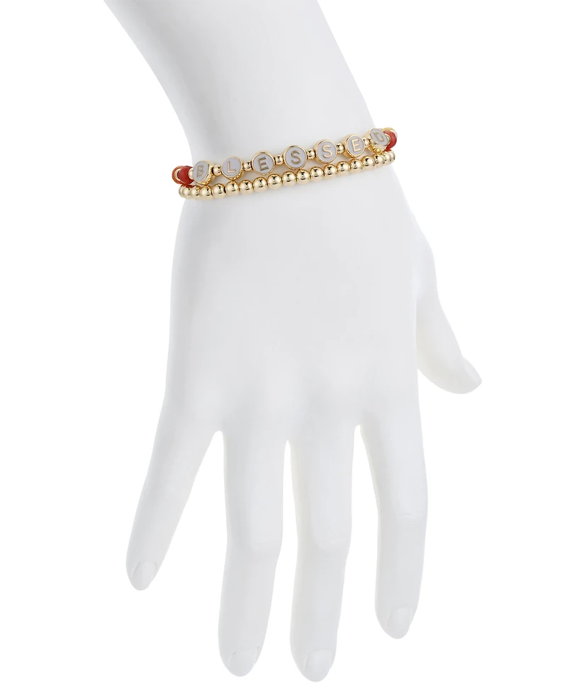Unwritten Multi Sunburst Quartz Blessed Stone and Beaded Stretch Bracelet Set