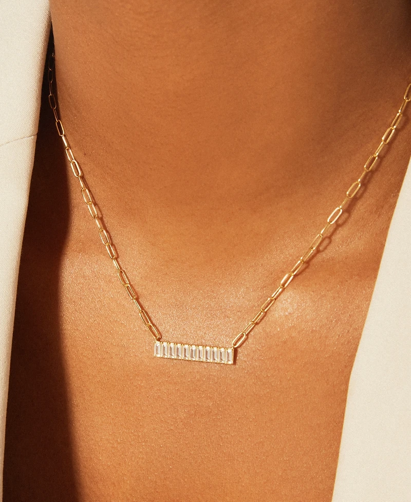 Audrey by Aurate Nano Emerald Color Baguette Bar Pendant Necklace (1 ct. t.w.) Gold Vermeil, 17" (Also White Sapphire Color, Ruby Colo