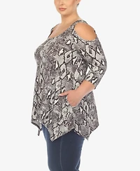 White Mark Plus Snake Print Cold Shoulder Tunic Top
