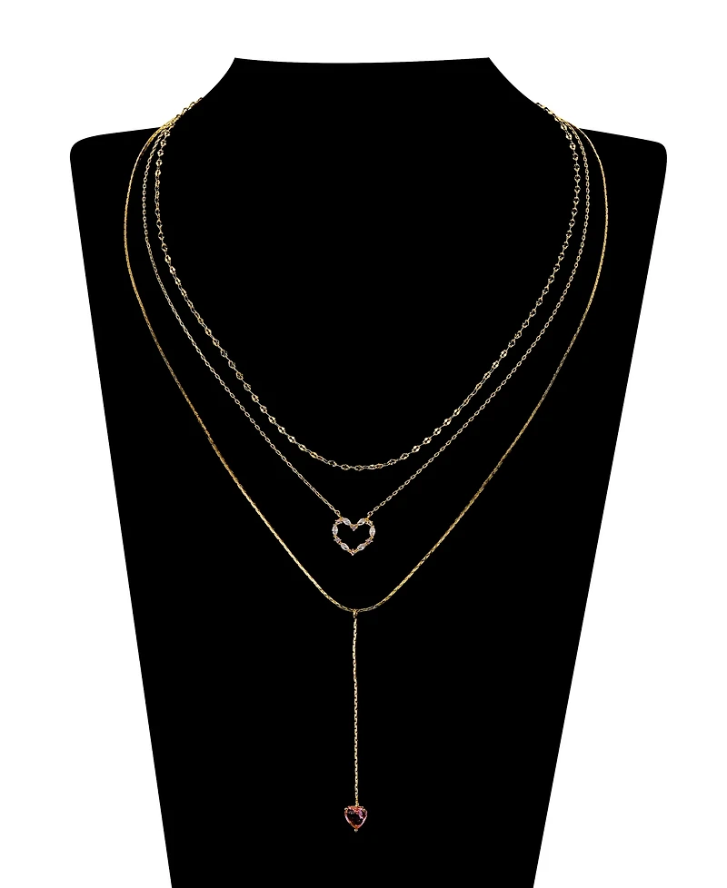 Unwritten Cubic Zirconia Heart Y-Neck Layered Necklace Set