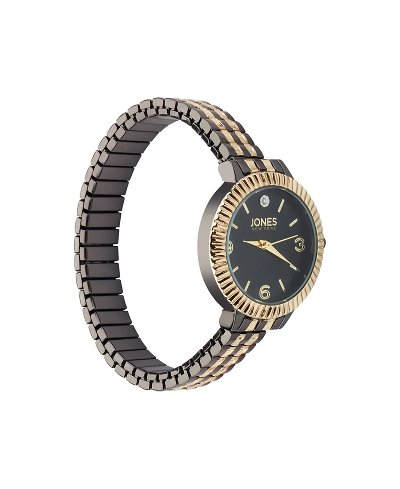 Jones New York Women's Genuine Diamond Gold-Tone and Black Multi-Link Expansion Metal Bracelet Analog Watch 31mm