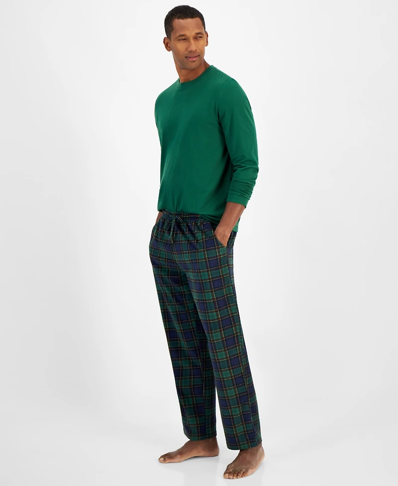 Club Room Men's Fleece Long-Sleeve T-Shirt & Plaid Pajama Pant Set, Created for Macy's