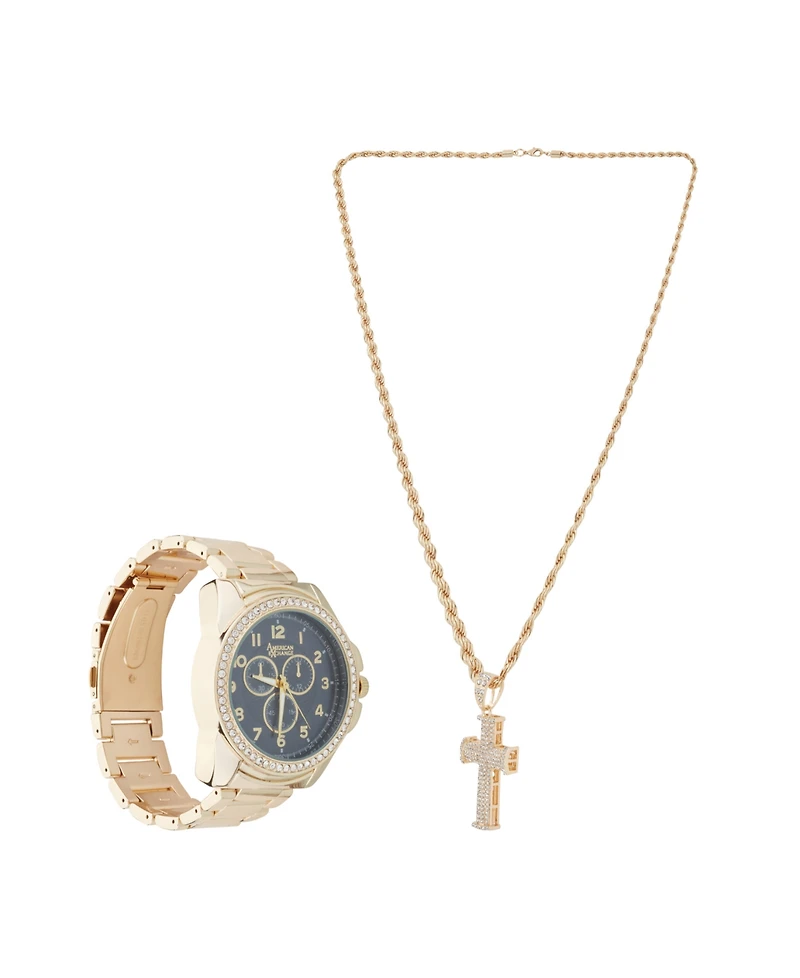 American Exchange Men's Quartz Gold-Tone Alloy Watch 45mm Gift Set