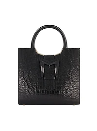 Crocodile Leather Buckle Detail Medium Tote Bag