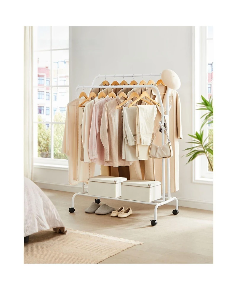 Slickblue Clothes Rack, Double-rod Clothing Rack With Wheels, Heavy-duty Metal Frame, Garment Rack