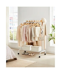 Slickblue Clothes Rack, Double-rod Clothing Rack With Wheels, Heavy-duty Metal Frame, Garment Rack