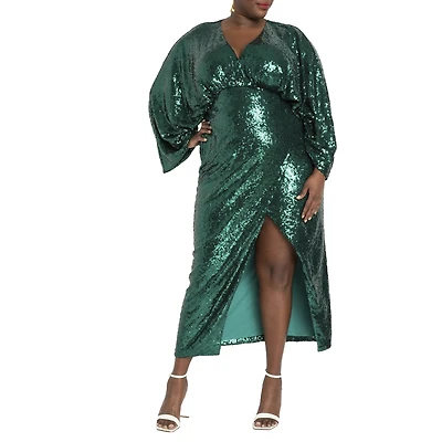 Eloquii Women's Plus Dolman Sleeve Sequin Dress