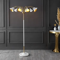 Jonathan Y Vivian 61" 10-Light Mid-Century Modern Iron Medusa Multi Head Led Floor Lamp, White/Brass Gold