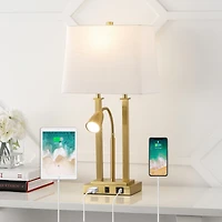 Jonathan Y Blaire 23.75" 2-Light Modern Farmhouse Metal Led Table Lamp with Usb Charging port, Adjustable Reading Light and Ac Outlet, Oil Rubbed Bron