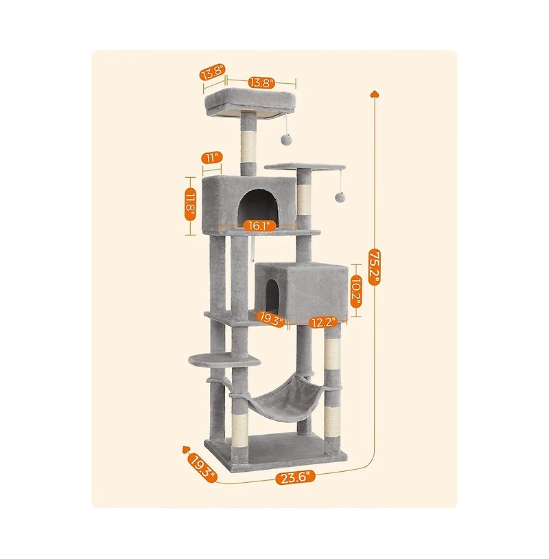 Slickblue Cat Tree Tower With Hammock, Basket, Scratching Posts, Cat Caves, Plush Perches, Cat Activity Center