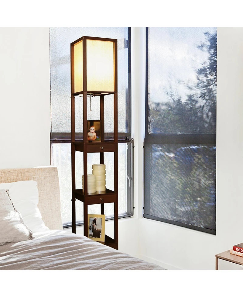 Maxwell Drawer 72" Led Shelf Floor Lamp with Lantern Shade