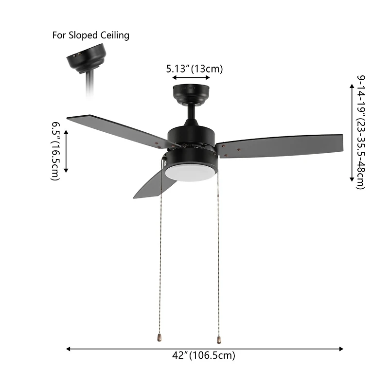 Jonathan Y Blair 42" 1-Light Modern Minimalist 3-Speed Iron Height Adjustable Integrated Led Ceiling Fan with Pull Chains, Black