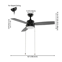 Jonathan Y Blair 42" 1-Light Modern Minimalist 3-Speed Iron Height Adjustable Integrated Led Ceiling Fan with Pull Chains, Black
