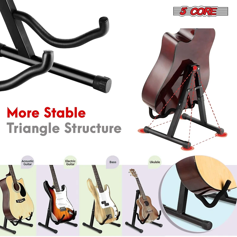 5 Core Guitar Stand A Frame Shape w Soft Foam Arm Non Slip Rubber for Acoustic Electric Bass - Gss Bpnk 1PC
