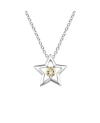 GiGiGirl Sterling Silver White Gold Plated with Yellow Tourmaline Cz Star Pendant Necklace