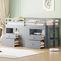 Simplie Fun Twin Loft Bed With 4 Drawers, Underneath Cabinet And Shelves, Espresso