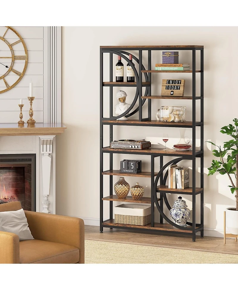 Tribesigns Bookshelf, Industrial 8-Tier Etagere Bookcases, 77-Inch Tall Book Shelf Open Display Shelves, Wood Look Accent Shelving Unit with Metal Fra