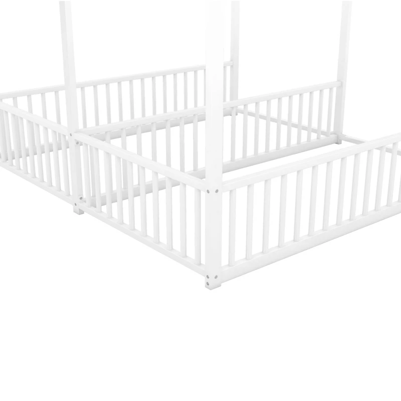 Simplie Fun Metal Twin House Platform Beds, Two Shared White