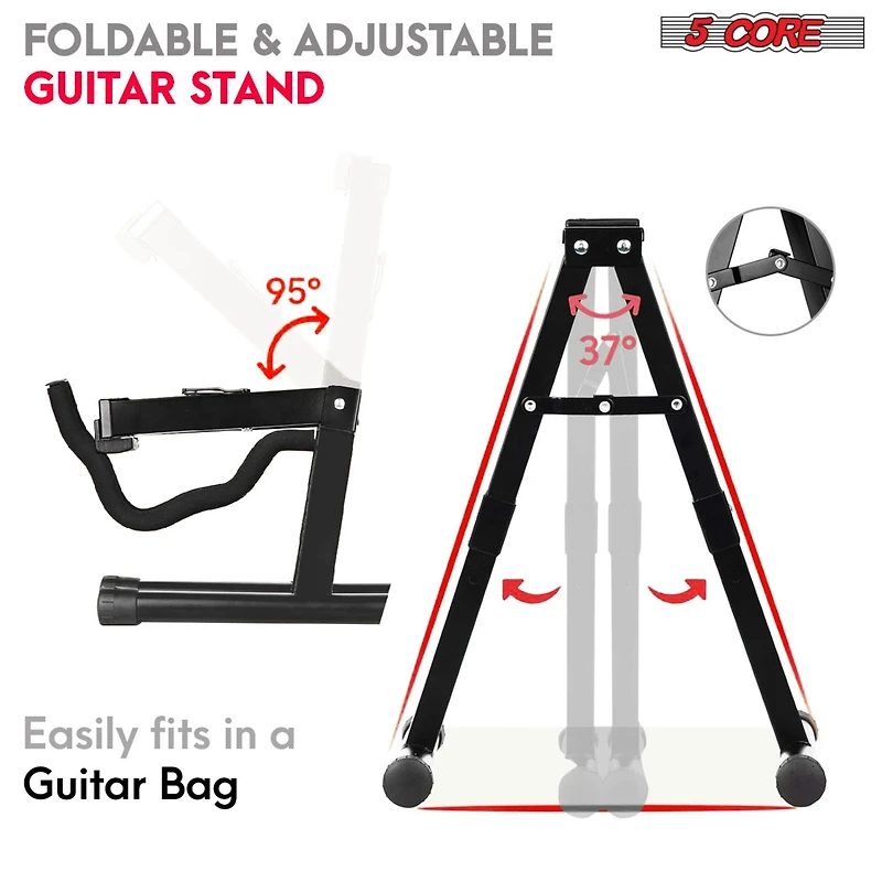 5 Core 2 Pcs Guitar Stands Floor Universal A Frame Folding Instruments Holder for Acoustic Electric Bass Gss 2PCS