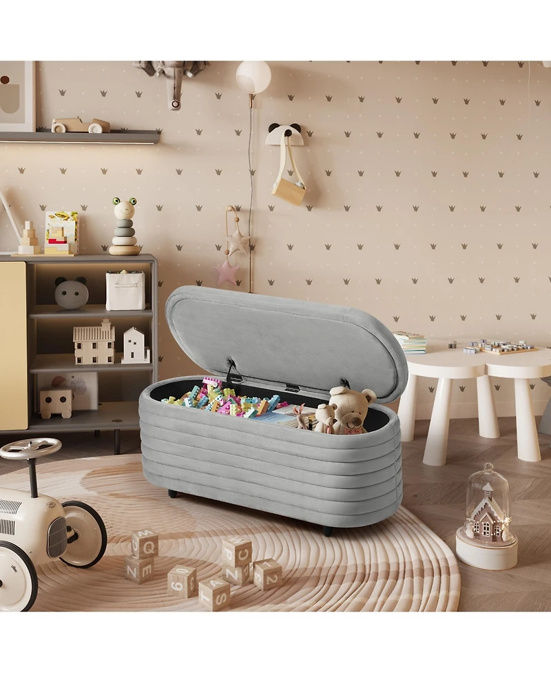 WestinTrends 42" Wide Mid-Century Modern Upholstered Velvet Tufted Oval Storage Ottoman Bench